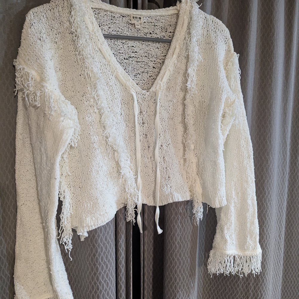 White Fringe Knit Sweater